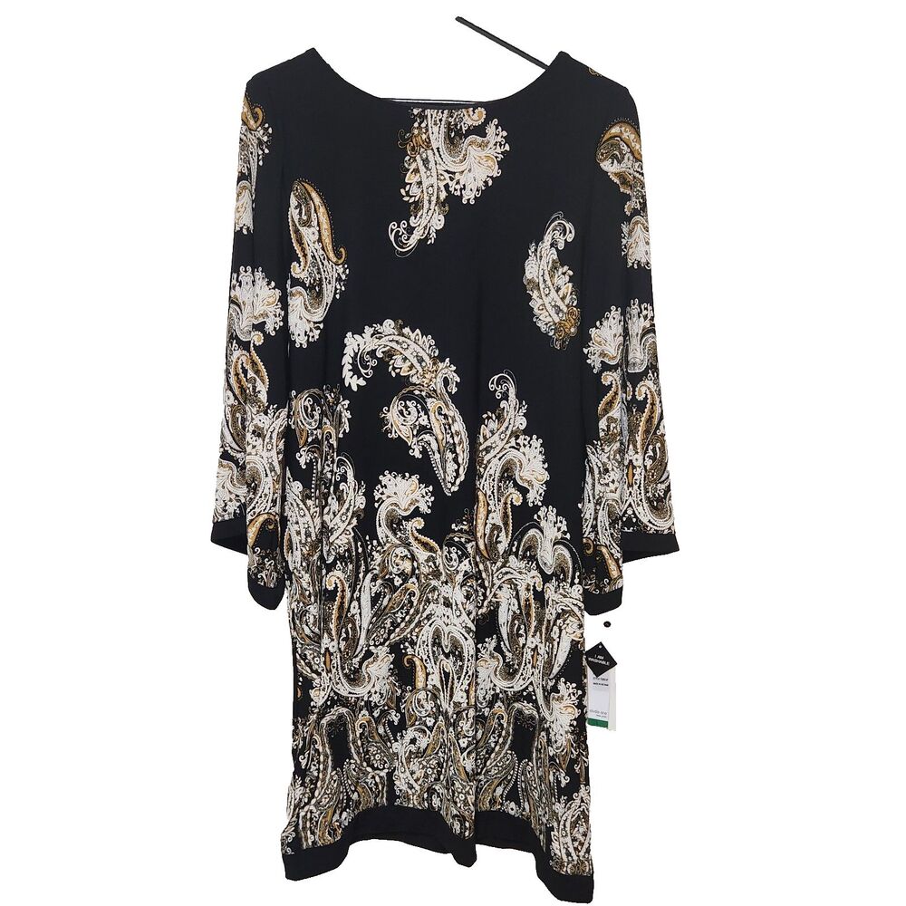 Studio One New York Sheath Dress Womens Size Large Black Gold Ivy Paisley